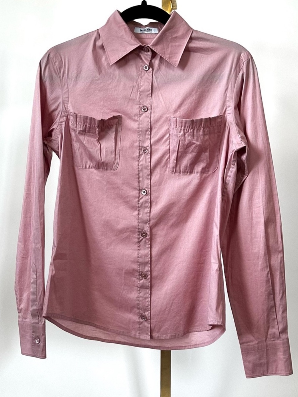 MOSCHINO 💕Designer Button-Front Pink Cotton Shirt Office Chic Y2K Size-M